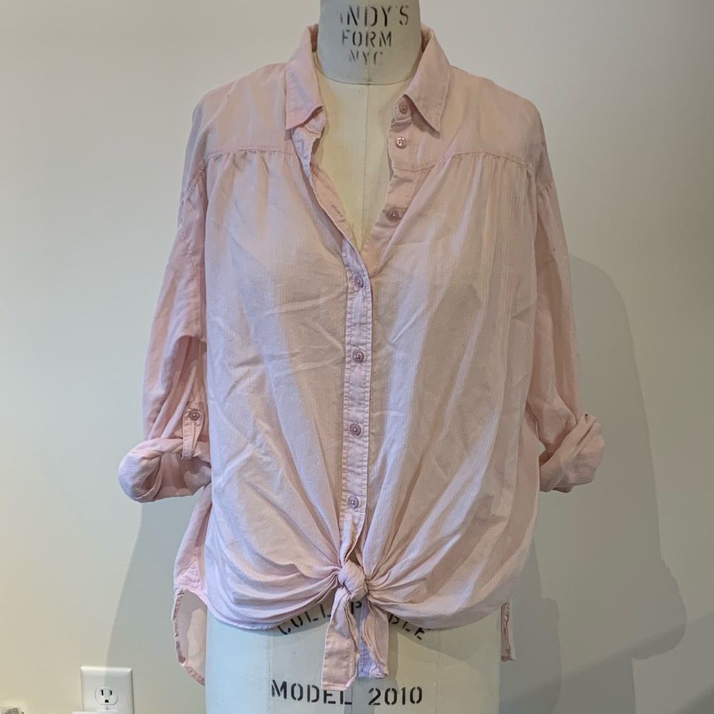 Express pink tied front button down